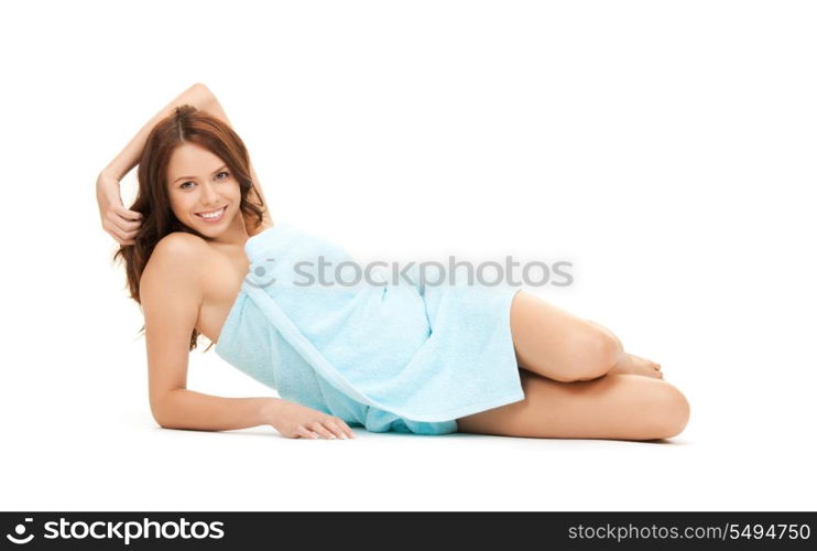 bright picture of lovely woman in towel over white