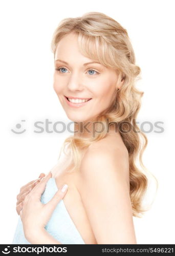 bright picture of lovely woman in towel over white