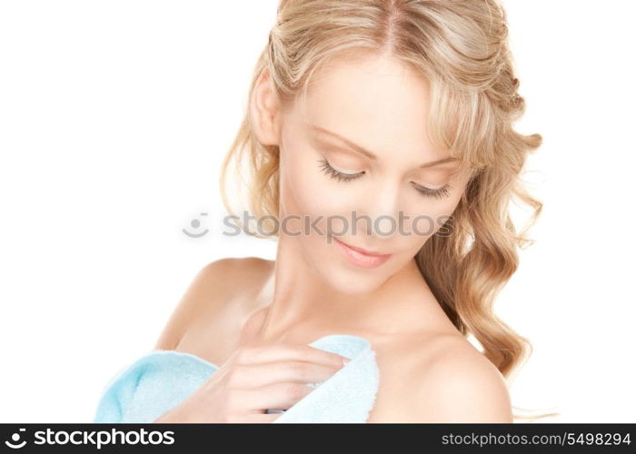 bright picture of lovely woman in towel over white