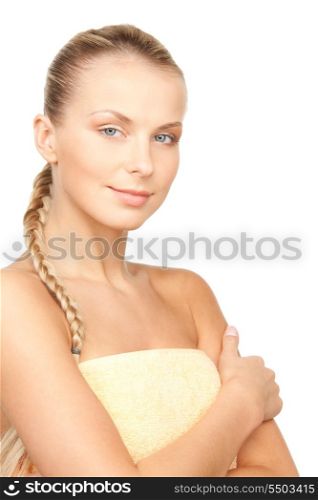 bright picture of lovely woman in towel over white