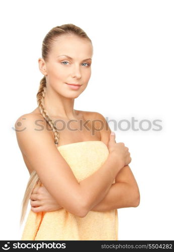 bright picture of lovely woman in towel over white