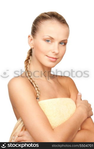 bright picture of lovely woman in towel over white