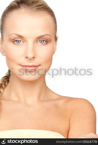 bright picture of lovely woman in towel over white