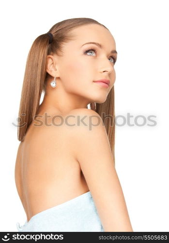 bright picture of lovely woman in towel over white