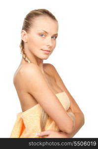 bright picture of lovely woman in towel over white