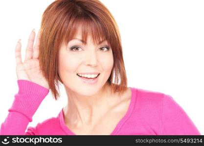 bright picture of lovely woman listening gossip