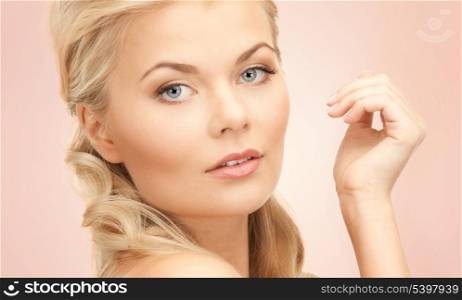 bright picture of lovely woman over beige