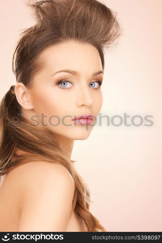 bright picture of lovely woman over beige