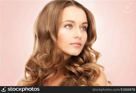 bright picture of lovely woman over beige
