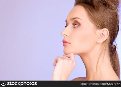 bright picture of lovely woman over blue