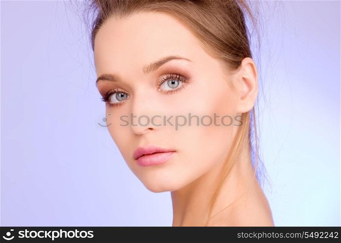 bright picture of lovely woman over blue
