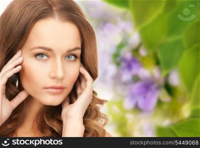 bright picture of lovely woman over floral background
