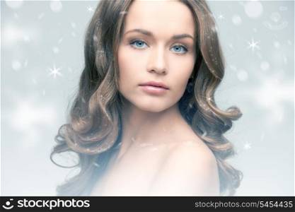 bright picture of lovely woman over white.