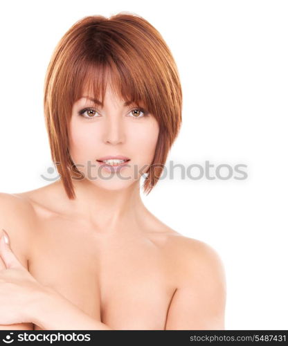 bright picture of lovely woman over white