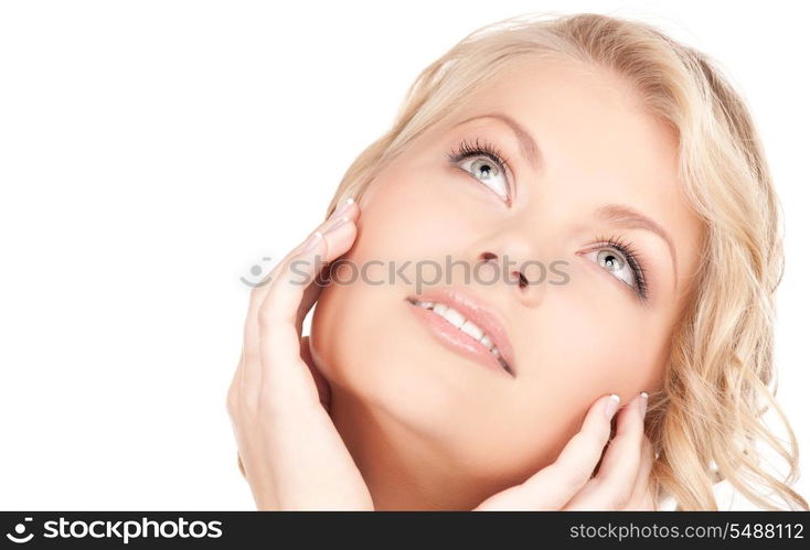 bright picture of lovely woman over white