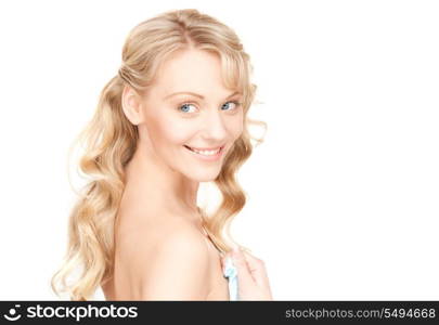 bright picture of lovely woman over white