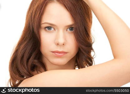 bright picture of lovely woman over white