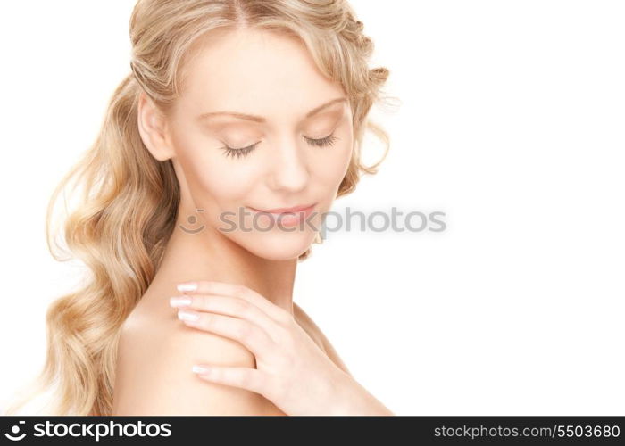 bright picture of lovely woman over white