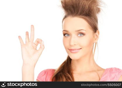 bright picture of lovely woman showing ok sign