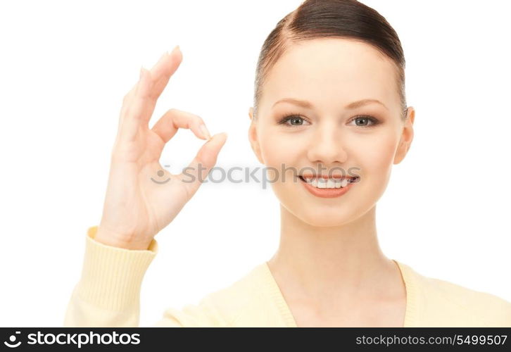 bright picture of lovely woman showing ok sign&#xA;