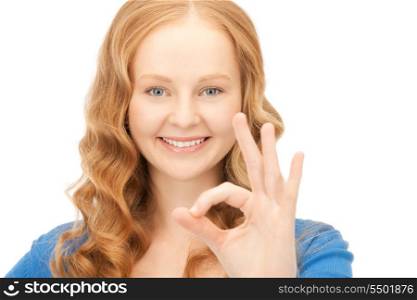 bright picture of lovely woman showing ok sign&#xA;