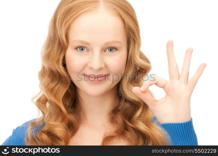 bright picture of lovely woman showing ok sign&#xA;