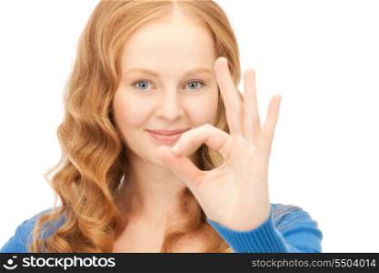 bright picture of lovely woman showing ok sign&#xA;