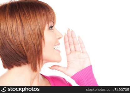 bright picture of lovely woman whispering gossip&#xA;