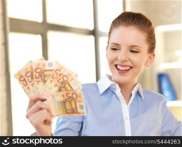 bright picture of lovely woman with euro cash money
