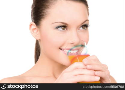 bright picture of lovely woman with glass of juice