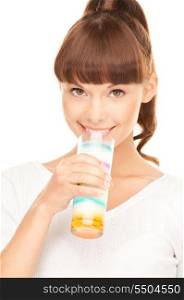 bright picture of lovely woman with glass of milk