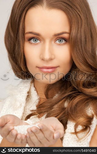 bright picture of lovely woman with ice crystals