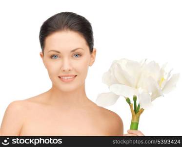 bright picture of lovely woman with lily flower.