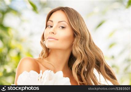 bright picture of lovely woman with lily flower
