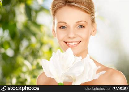 bright picture of lovely woman with lily flower