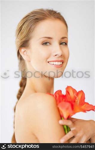 bright picture of lovely woman with lily flower.