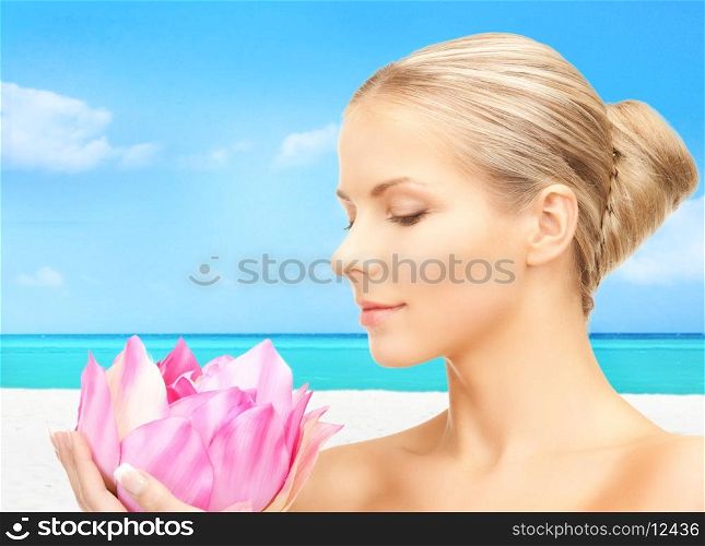 bright picture of lovely woman with lotos flower