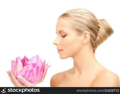 bright picture of lovely woman with lotos flower.