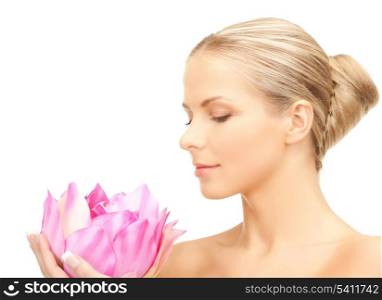 bright picture of lovely woman with lotos flower.