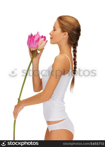 bright picture of lovely woman with lotus flower.