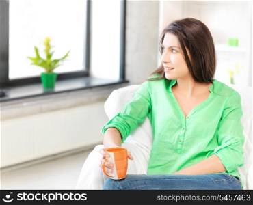 bright picture of lovely woman with mug