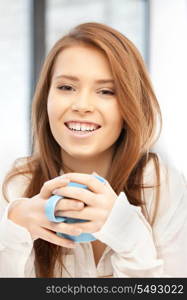 bright picture of lovely woman with mug