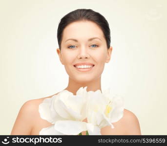 bright picture of lovely woman with orchid flower