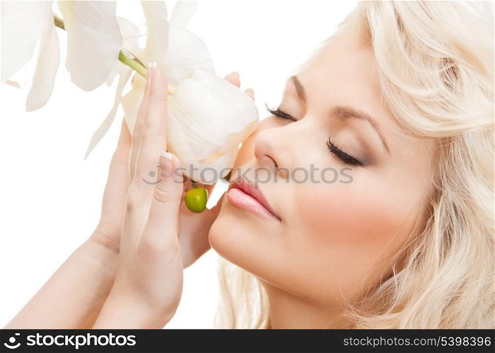 bright picture of lovely woman with orchid flower