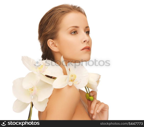 bright picture of lovely woman with orchid flower.