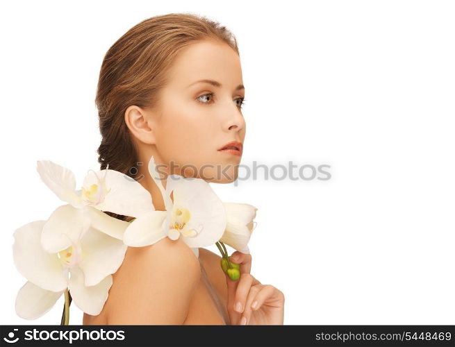 bright picture of lovely woman with orchid flower.