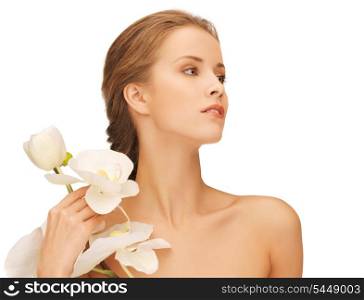 bright picture of lovely woman with orchid flower.