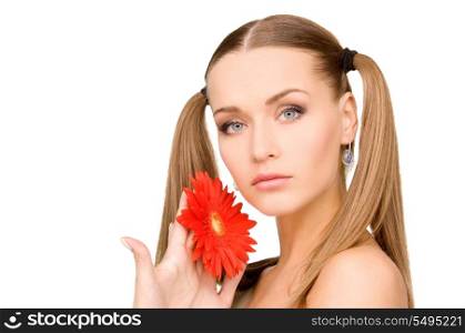 bright picture of lovely woman with red flower