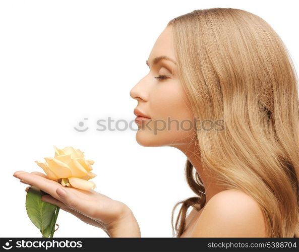 bright picture of lovely woman with rose flower.