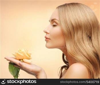 bright picture of lovely woman with rose flower